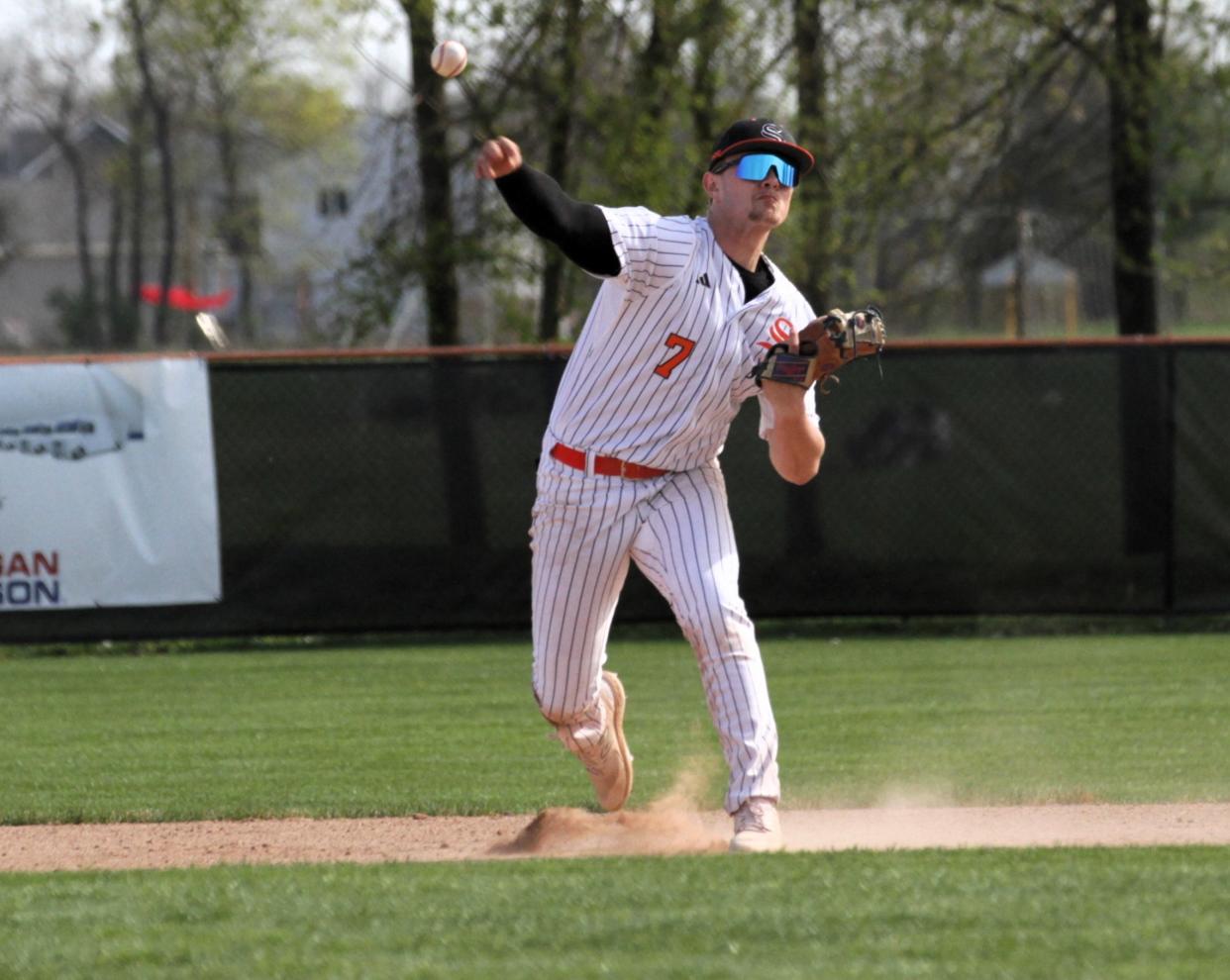 Sturgis shortstop Gibson Cary fires over to first base to record an out on Tuesday.