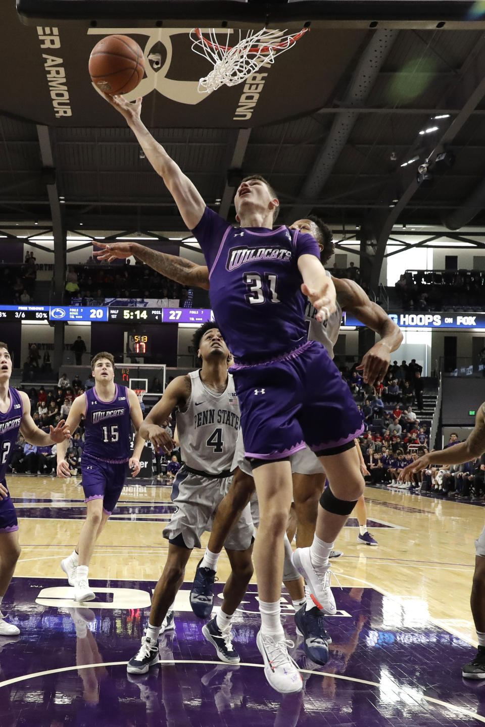 Northwestern forward Robbie Beran (31) shoots against Penn State during the first half of an NCAA college basketball game in Evanston, Ill., Saturday, March 7, 2020. (AP Photo/Nam Y. Huh)