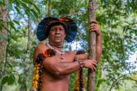 Member of Brazil's indigenous Guarani people pictured in unknown location