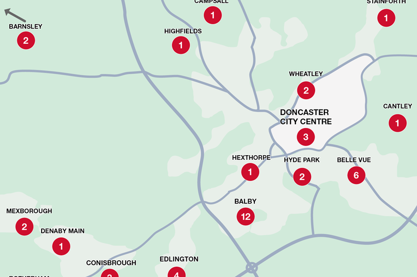 Map showing the number of convictions in different locations for Operation Dream Alpha -Credit:South Yorkshire Police