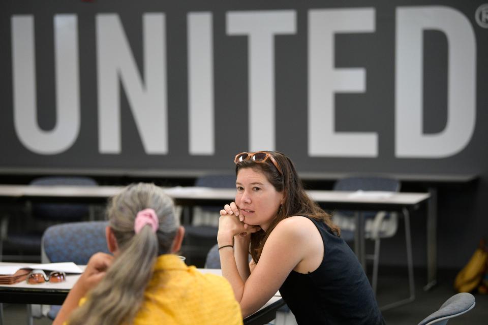 Charlotte Tolley, Executive Director of Nourish Knoxville, at a Food Insecurity "Hackathon" at United Way of Greater Knoxville in Knoxville, Tenn. on Wednesday, July 27, 2022. Community organizations came together to discuss initiatives to help fight food insecurity in Knoxville.