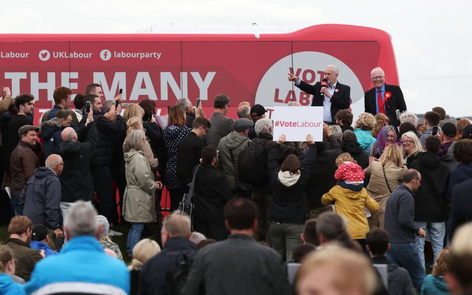 Ronnie Campbell campaigning with Labour Party leader Jeremy Corbyn in June 2017