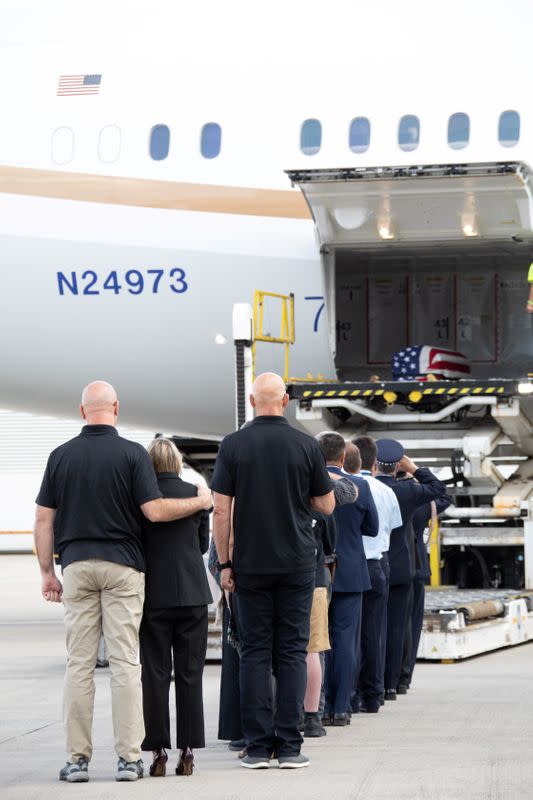 The repatriation ceremony for Paul Hudson U.S. firefighter who died in a air tanker crash in Cooma, while fighting the bushfires, in Sydney