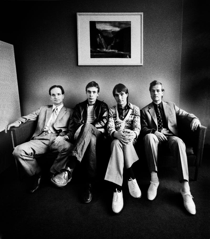 Kraftwerk in 1976, with Schneider, left.