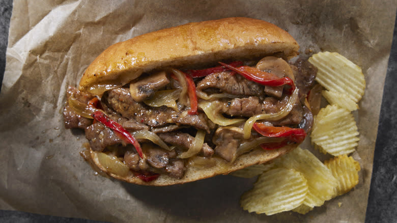 sirloin cheesesteak and chips