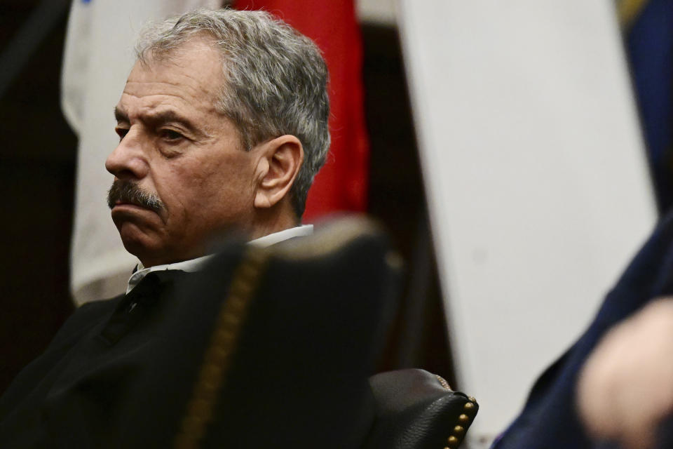 FILE - Former Public Utilities Commissioner of Ohio Sam Randazzo sits inside the courtroom at the Summit County Courthouse in Akron, Ohio, Feb. 13, 2024. Randazzo, the former top utility regulator awaiting trial on charges he took millions in bribes in conjunction with the largest corruption scandal in Ohio's history, died by suicide on Tuesday, April 9, 2024, a spokesperson for the Franklin County Coroner's Office said. (AP Photo/David Dermer, File)