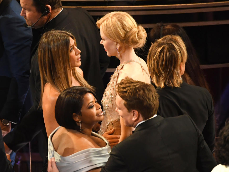 Keith met up with Jen for dinner recently and Nicole “hit the roof when she found out”, according to <em>New Idea</em>. They are all pictured here at the 2018 Oscars. Source: Getty