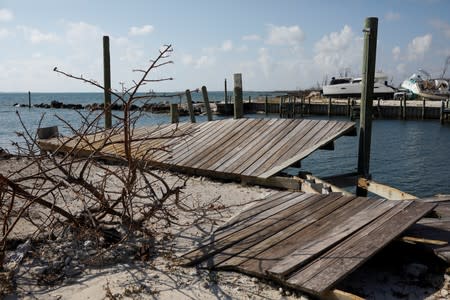 A destroyed dock is seen at a marina after Hurricane Dorian hit the Abaco Islands in Marsh Harbour