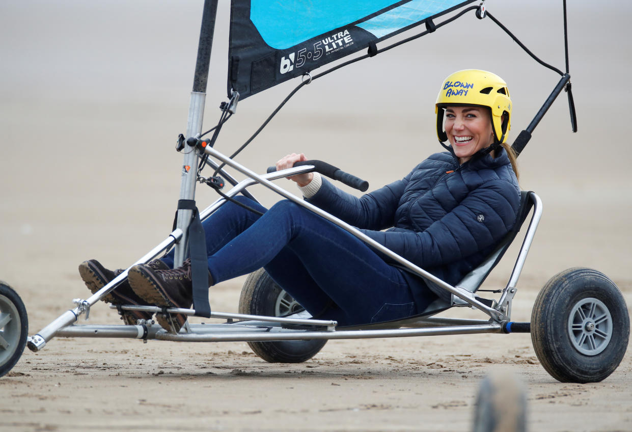 The Duchess of Cambridge land yachting on the beach at St Andrews. Picture date: Wednesday May 26, 2021.