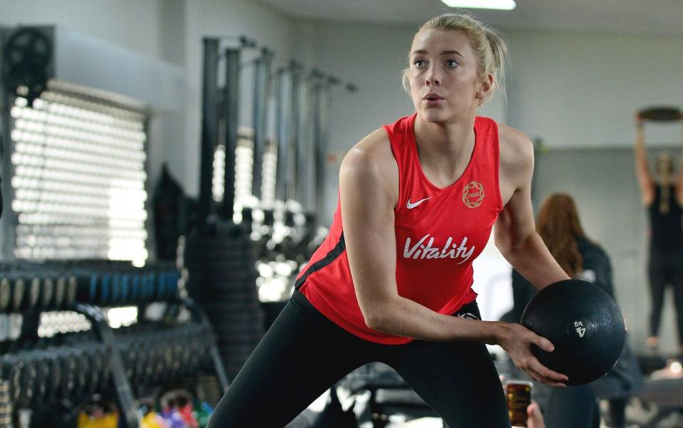 Helen Housby training at the Netball World Cup in South Africa last year