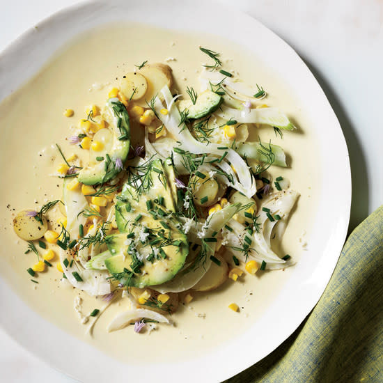 Potatoes, Corn and Avocado with Horseradish Dressing