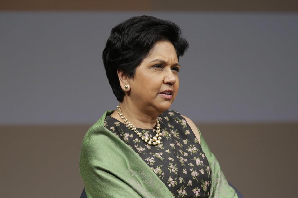 <span class="caption">PepsiCo CEO Indra Nooyi stepped down in 2018. She was replaced by Ramon Laguarta.</span> <span class="attribution"><a class="link " href="http://www.apimages.com/metadata/Index/Asia-Game-Changers/5b71959df9f14fafb971d9b9d12658b8/11/0" rel="nofollow noopener" target="_blank" data-ylk="slk:AP Photo/Seth Wenig;elm:context_link;itc:0;sec:content-canvas">AP Photo/Seth Wenig</a></span>