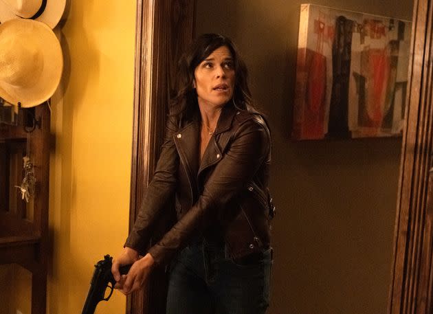 Neve Campbell as Sidney Prescott in a scene from 2021's 