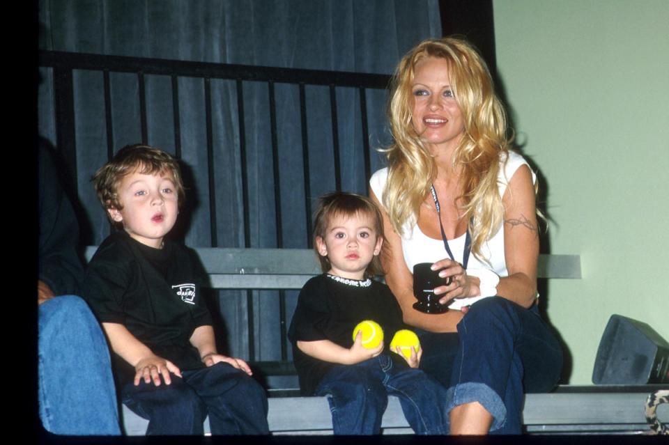 Pamela Anderson pictured with her sons Brandon and Dylan when they were younger (Getty Images)