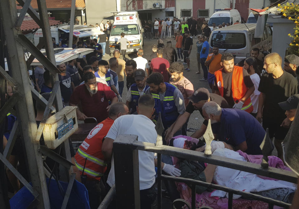 Civil Defense first-responders carry a man who was wounded after his handheld pager exploded, in the southern port city of Sidon, Lebanon, Tuesday, Sept. 17, 2024.(AP Photo)