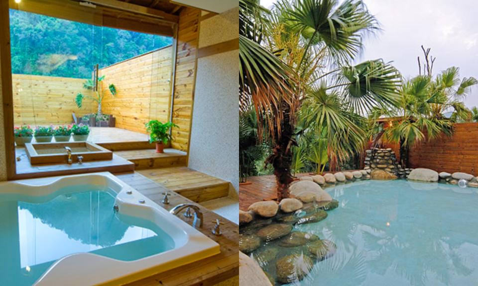 石壁溫泉渡假山莊的Villa房型皆有戶外或半戶外的專屬泡湯池