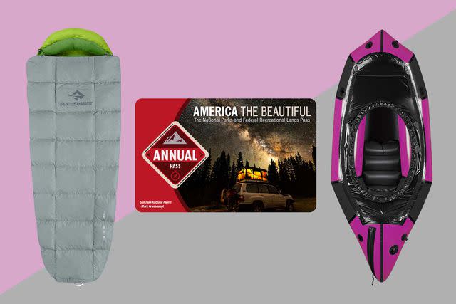 From left: Courtesy of Sea to Summit; Courtesy of National Park Service; Courtesy of Alpacka Raft Featured products, from left: Sea to Summit Cinder Down Quilt; America the Beautiful pass; inflatable Alpacka packraft