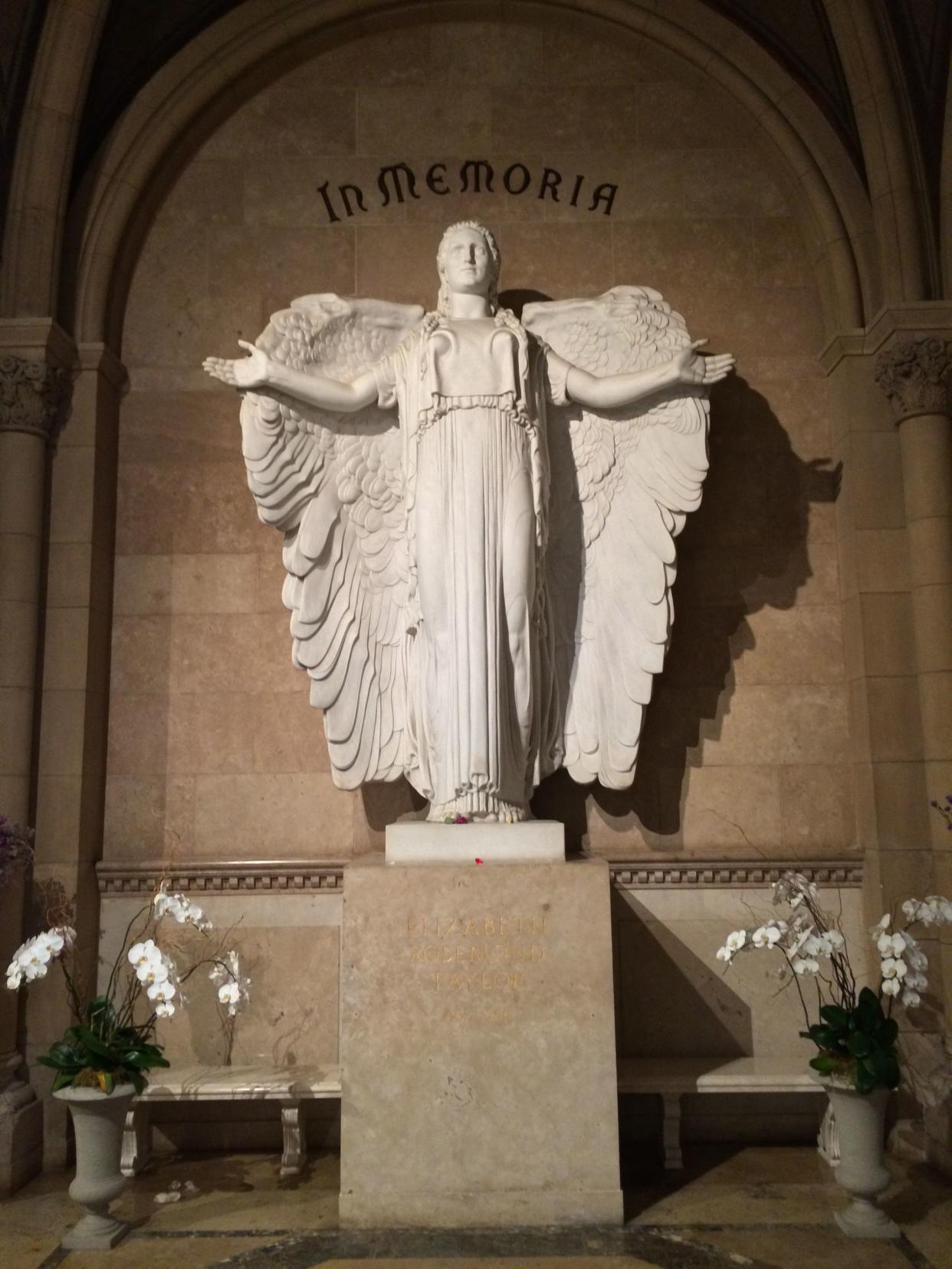 Elizabeth Taylor's tomb in Forest Lawn Memorial Park, Glendale, California surrounded by a marble wall