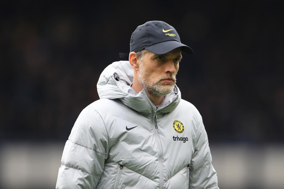LIVERPOOL, ENGLAND - MAY 01: Chelsea manager Thomas Tuchel looks dejected during the Premier League match between Everton and Chelsea at Goodison Park on May 1, 2022 in Liverpool, United Kingdom. (Photo by Simon Stacpoole/Offside/Offside via Getty Images)