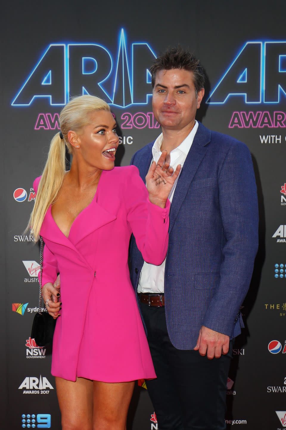 Sophie Monk and Stu Laundy arrive for the 31st Annual ARIA Awards 2017 at The Star on November 28, 2017 in Sydney, Australia. Source: Getty