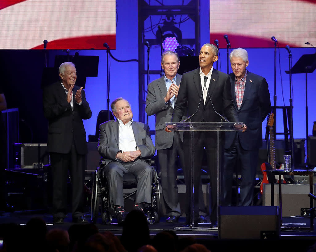 The five former presidents united at a concert to aid hurricane relief, because that’s what being presidential means