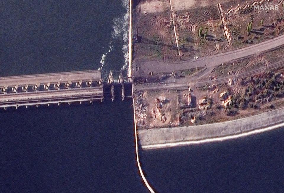 Satellite image of damage to a dam