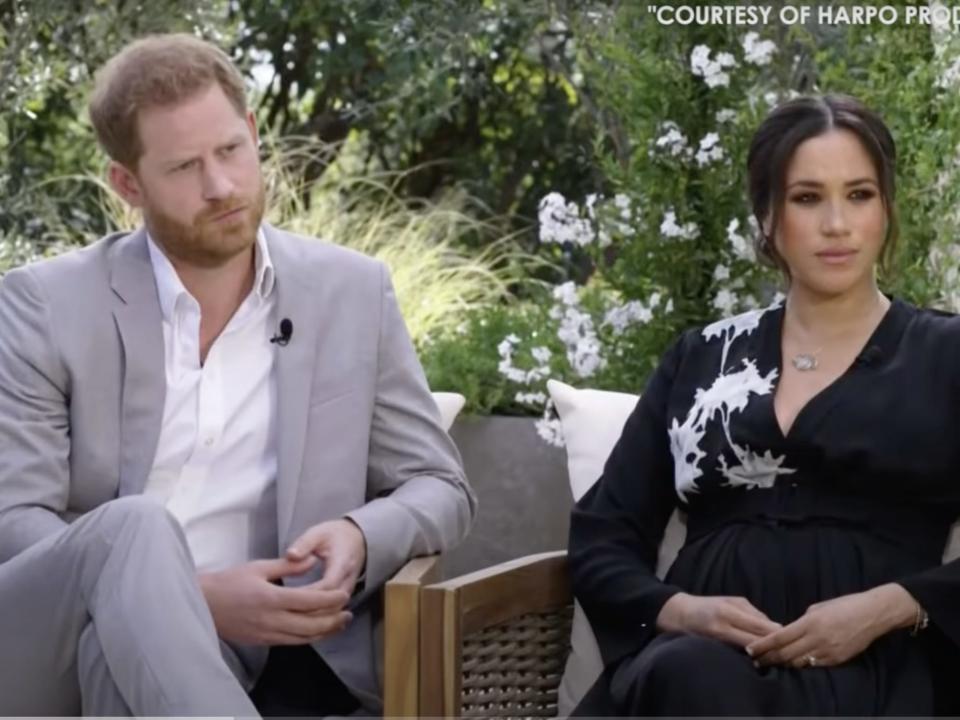 Prince Harry and Meghan Markle during their interview with Oprah Winfrey.