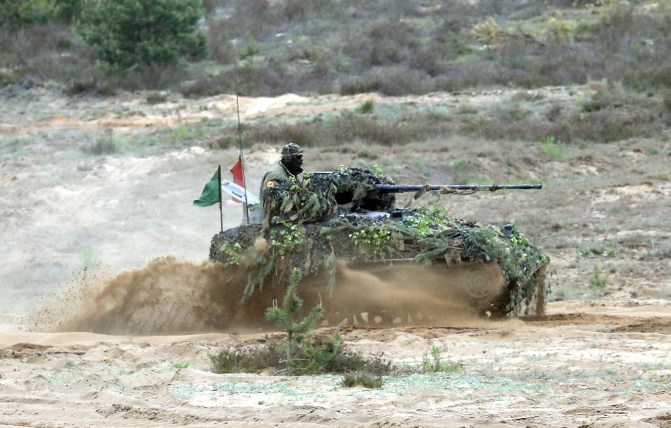 Soldiers taking part in combat shooting exercises.