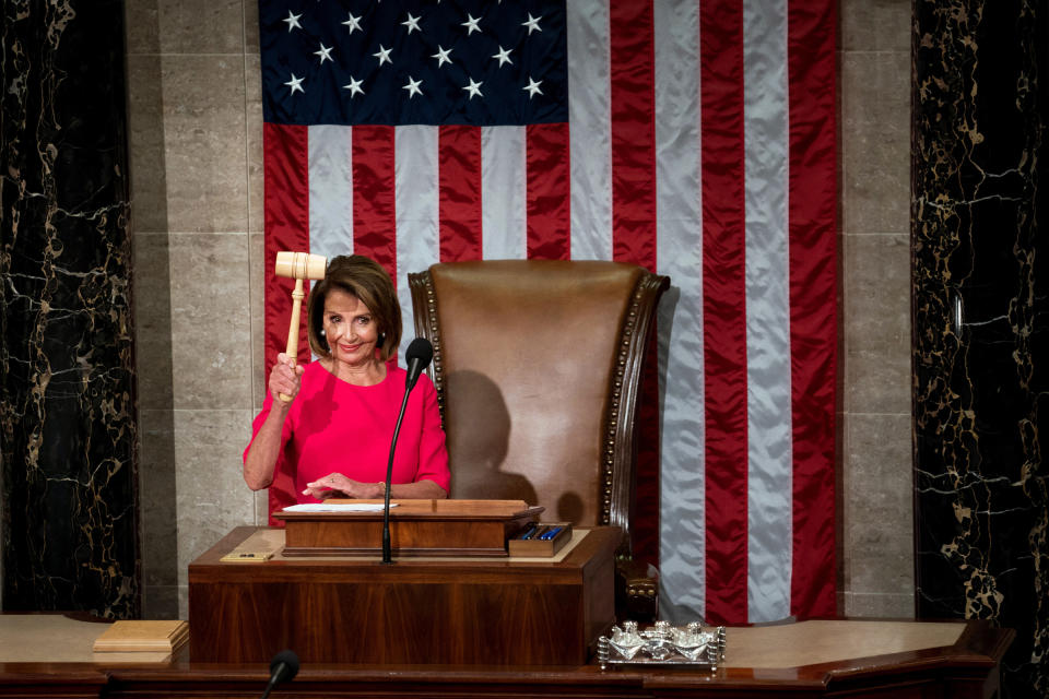 Rep. Nancy Pelosi wields the gavel after her election as Speaker of the House at the Capitol in Washington, D.C. on Jan. 3, 2019. | Erin Schaff—The New York Times/Redux