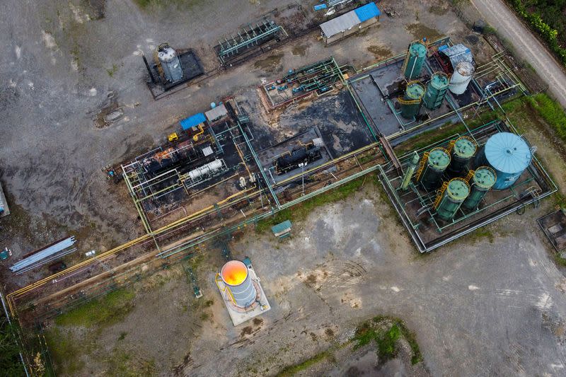 Infrastructure of Ecuador's state-run oil company Petroecuador is pictured outside of Nueva Loja