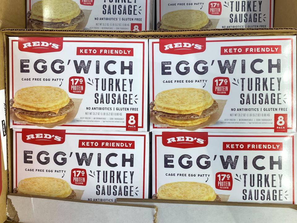 Boxes of Red's keto-friendly egg'wich with turkey sausage at Costco