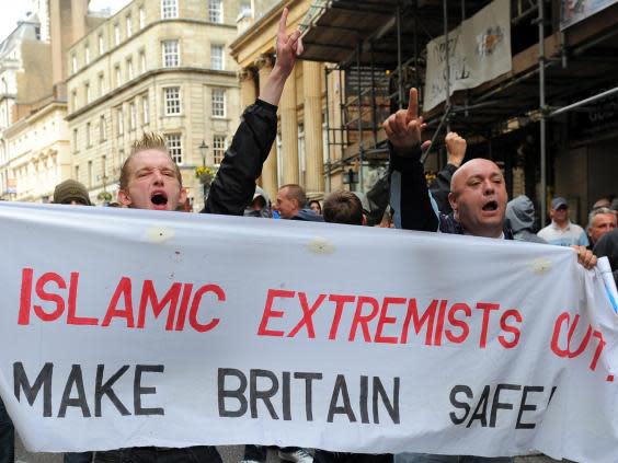 Protestors from the English Defence League take part in a demonstration in Birmingham in September 2009 (AFP/Getty)