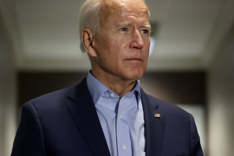 Democratic U.S. presidential nominee Joe Biden speaks about the death of U.S. Supreme Court Associate Justice Ruth Bader Ginsburg in New Castle, Delaware