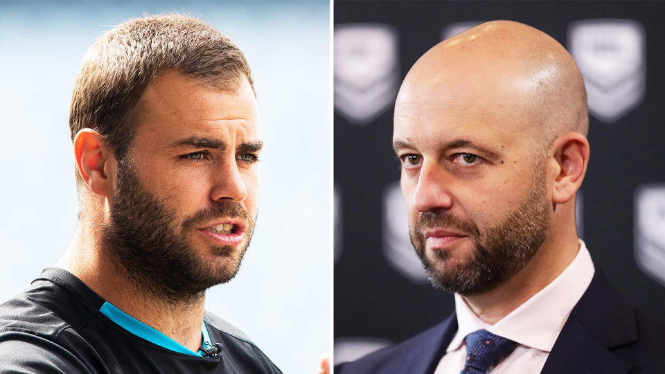 Wade Graham (pictured left) speaking to the media and Todd Greenberg (pictured right) addressing the media.