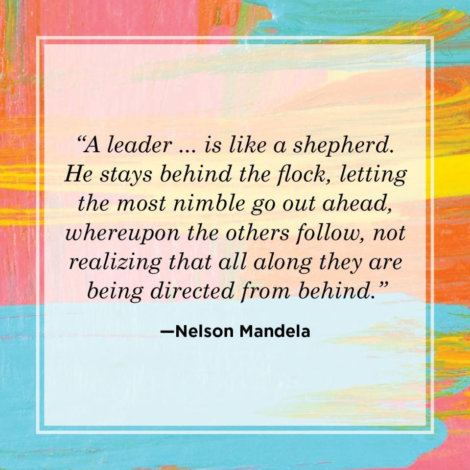 leadership quote by nelson mandela about shepherd leading flock from behind, watercolor background