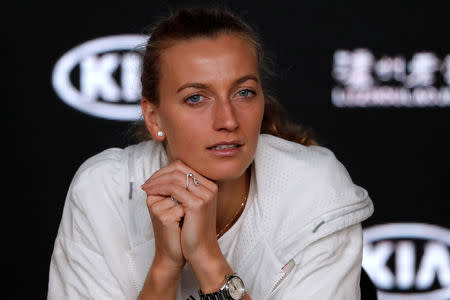 FILE PHOTO: Tennis - Australian Open - Women's Singles Final - Melbourne Park, Melbourne, Australia, January 26, 2019. Czech Republic's Petra Kvitova attends a news conference after losing her match against Japan's Naomi Osaka. REUTERS/Adnan Abidi/File Photo