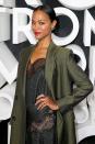 <p>Take a cue from actress <strong>Zoe Saldana</strong> and pull your hair into a low bun or pony. This style doesn't require any volume to pull off, making it the perfect option for someone with thinner locks. Not to mention, it's an absolutely stunning <a href="https://www.goodhousekeeping.com/beauty/hair/tips/g1646/wedding-guest-hair-styles/" rel="nofollow noopener" target="_blank" data-ylk="slk:wedding hairstyle;elm:context_link;itc:0;sec:content-canvas" class="link ">wedding hairstyle</a> for thin hair. <br></p>
