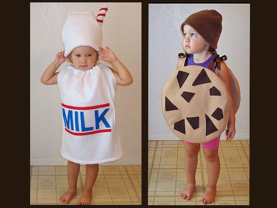 <p><strong>TheCostumeCafe</strong></p><p>etsy.com</p><p><strong>$130.00</strong></p><p>Twins go together like, well, milk and cookies! Siblings, best friends and other duos can choose either this costume or go as <a href="https://go.redirectingat.com?id=74968X1596630&url=https%3A%2F%2Fwww.etsy.com%2Flisting%2F106822922%2Fbaby-costume-couples-costume-group&sref=https%3A%2F%2Fwww.goodhousekeeping.com%2Fholidays%2Fhalloween-ideas%2Fg28106766%2Ffamily-halloween-costumes%2F" rel="nofollow noopener" target="_blank" data-ylk="slk:pancakes and eggs" class="link ">pancakes and eggs</a>, <a href="https://go.redirectingat.com?id=74968X1596630&url=https%3A%2F%2Fwww.etsy.com%2Flisting%2F157881768%2Ftwin-kids-rainbow-cloud-costumes&sref=https%3A%2F%2Fwww.goodhousekeeping.com%2Fholidays%2Fhalloween-ideas%2Fg28106766%2Ffamily-halloween-costumes%2F" rel="nofollow noopener" target="_blank" data-ylk="slk:rainbows and rain" class="link ">rainbows and rain</a> or other dynamic duos.</p>