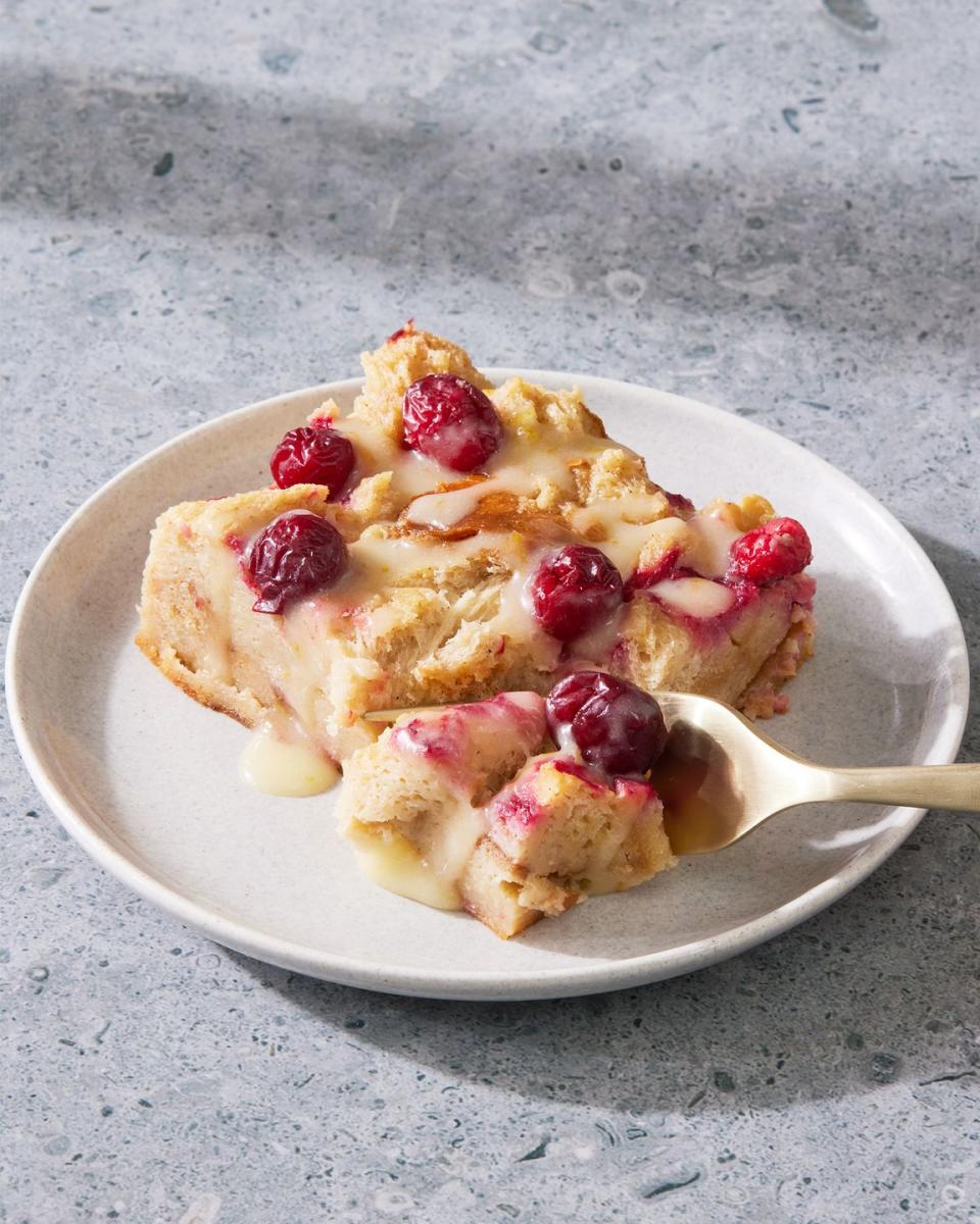 cranberry bread pudding with a sweet glaze