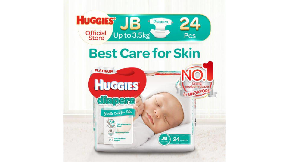 Huggies Platinum Tape Diapers Justborn 24s. (Photo: Lazada SG)