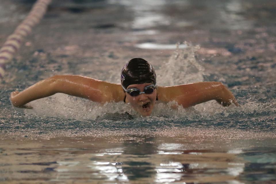 Ross' Megan Evans swims in the 200-yard IM.