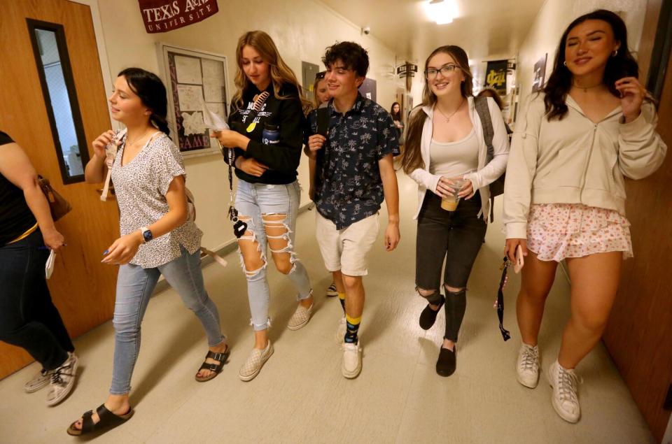 Students walk to their next class at Modoc High School in Alturas.