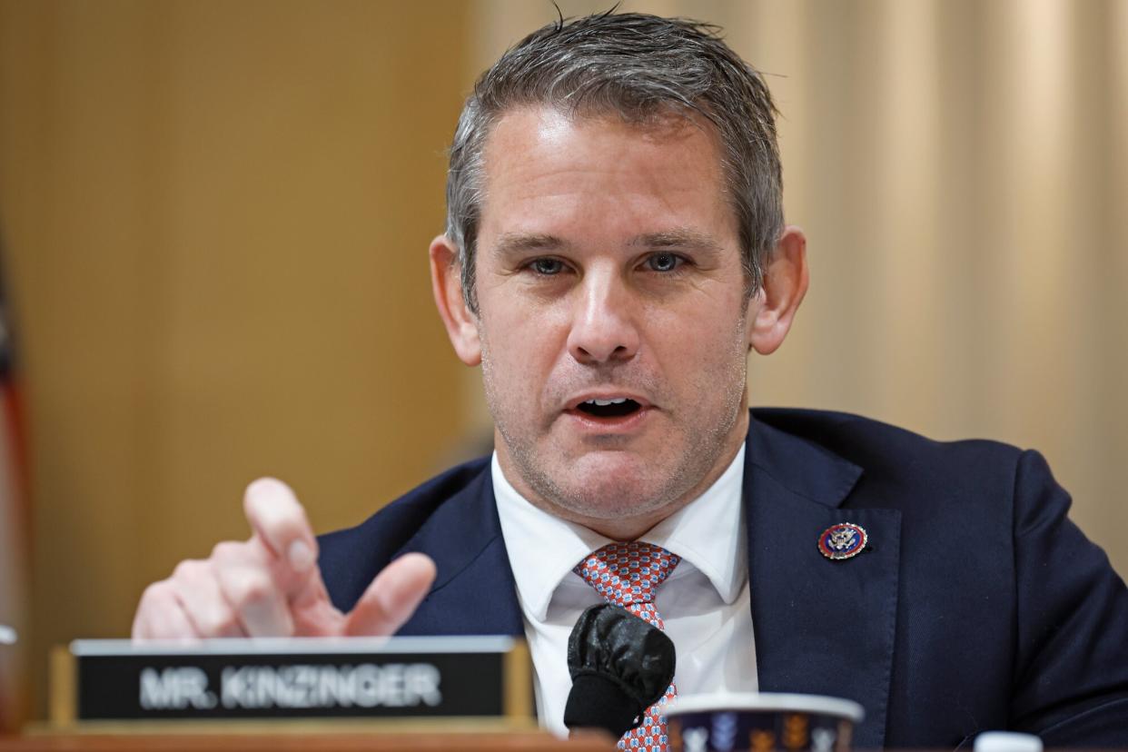 U.S. Rep Adam Kinzinger (R-IL) delivers remarks during the last meeting of the House Select Committee to Investigate the January 6 Attack on the U.S. Capitol in the Canon House Office Building on Capitol Hill on December 19, 2022 in Washington, DC. The committee is expected to approve its final report and vote on referring charges to the Justice Department.