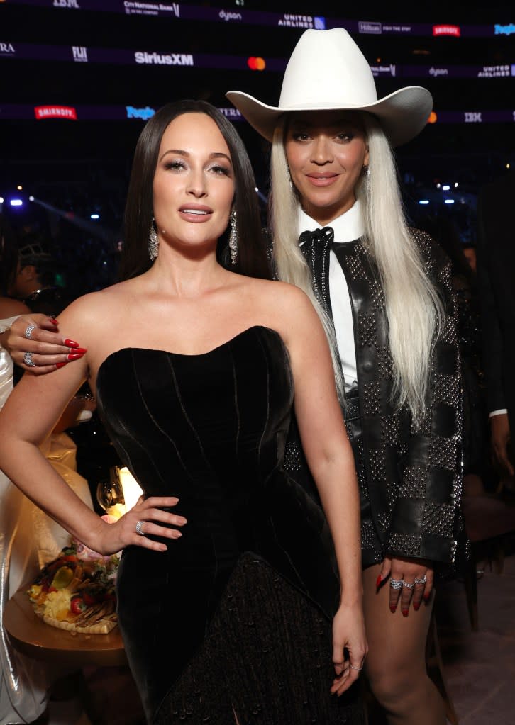 Kacey Musgraves (left) and Beyoncé made a country-pop combo at the 2024 Grammys before their March album releases. Getty Images for The Recording Academy