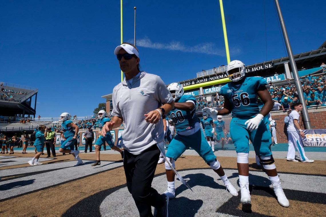 Jamey Chadwell’s Coastal Carolina teams compiled a 39-22 mark, notched a trio of bowl appearances and won the school’s first Sun Belt football title in 2020.