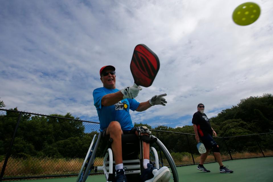 Michael Lipp joins fellow pickleball players for a match at Fort Phoenix in Fairhaven.