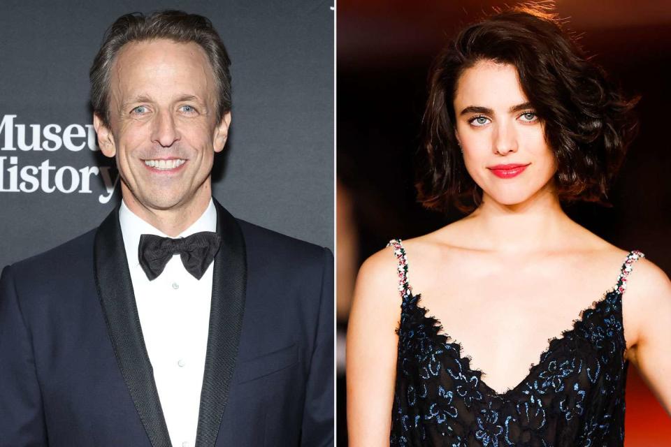 <p>Mike Coppola/Getty, Emma McIntyre/Getty</p> Seth Meyers and Margaret Qualley