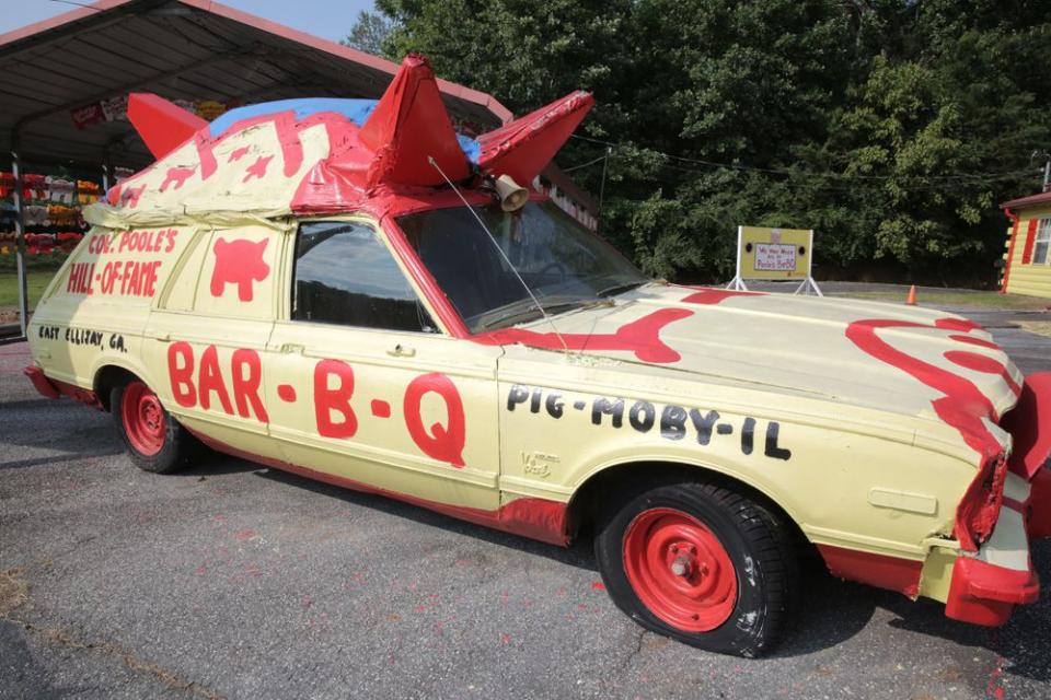 Poole's Bar-B-Q and Pig Hill of Fame is definitely one of Georgia's odd roadside attractions. See it at Ga. Hwy. 515 in East Ellijay.