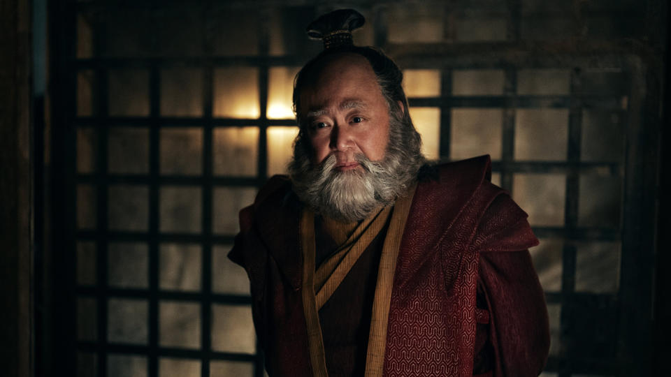 Uncle Iroh looks at someone off-camera in in Avatar: The Last Airbender