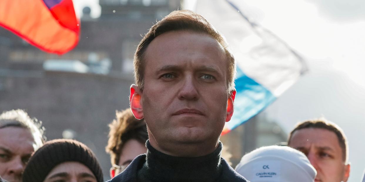 Russian opposition politician Alexei Navalny takes part in a rally in Moscow
